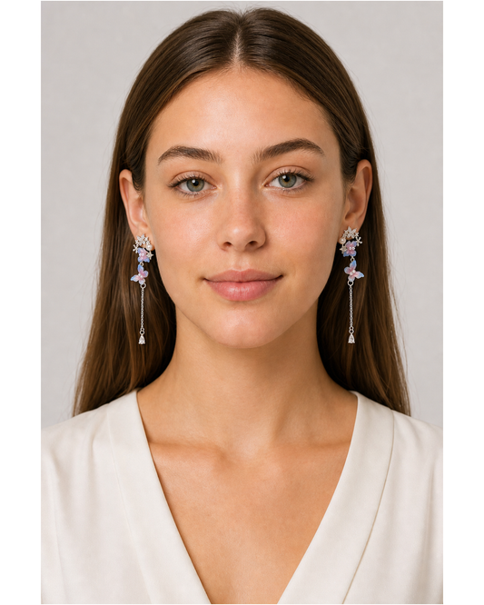 Purple Butterfly Pearl Drop Rhodium with Sterling Silver Posts Earring 2