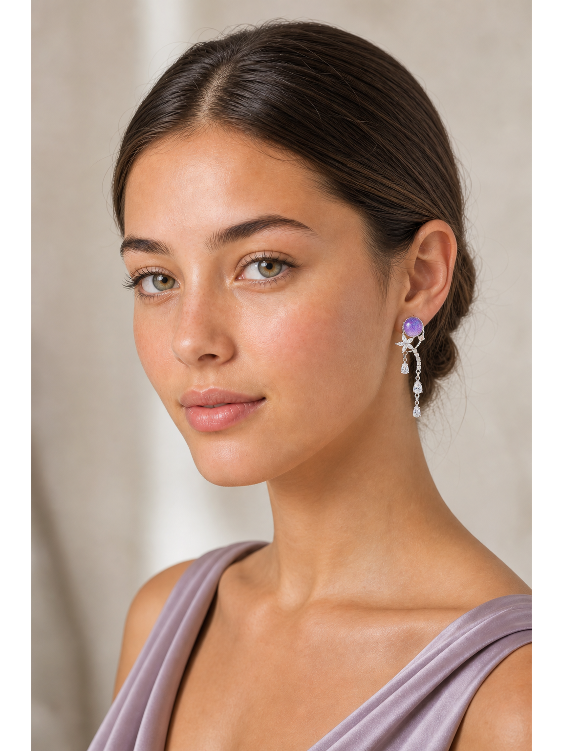 Purple Resin Flower Drop In Rhodium with Sterling Silver Posts Earring 2