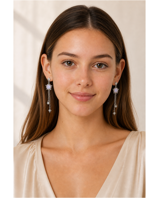 Purple Star Tassel Rhodium with Sterling Silver Posts Earring 2