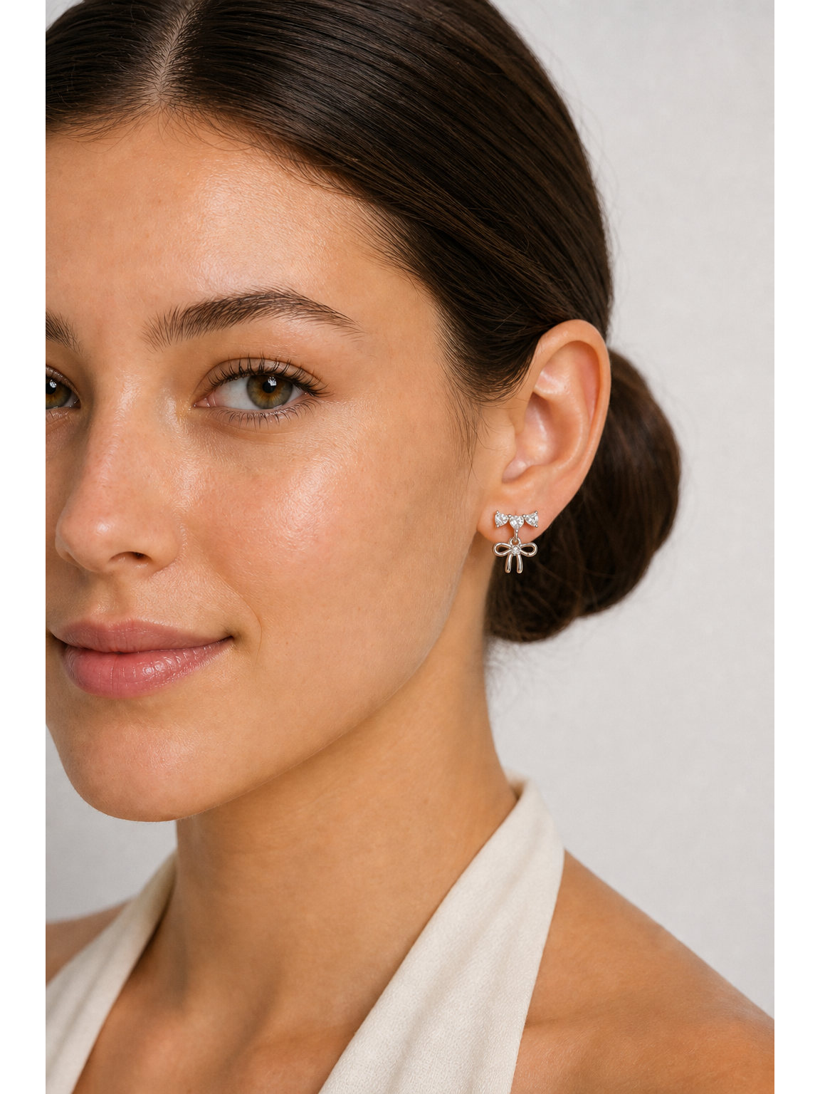 Bow With Cubic Zirconia Rhodium with Sterling Silver Posts Earring 2