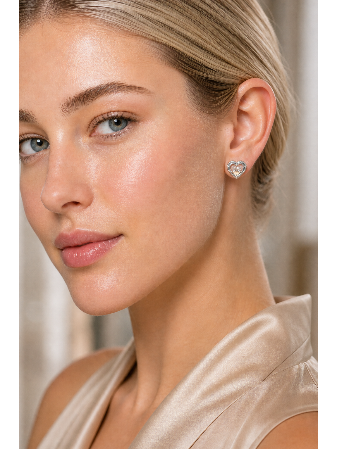 Irregular Heart Zircon Rhodium with Sterling Silver Posts Earring 3