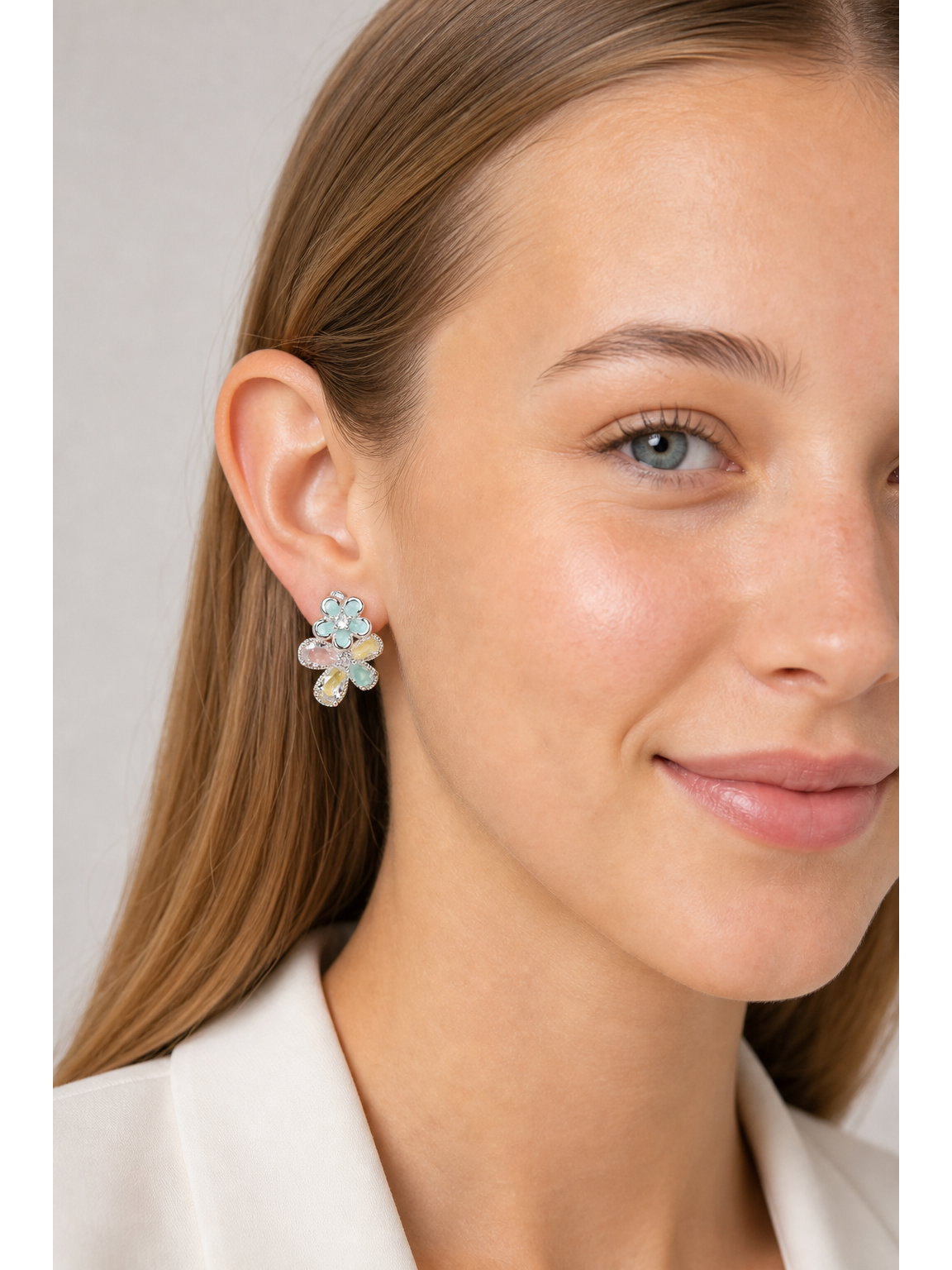Pastel Flower Rhodium with Sterling Silver Posts Earring 3