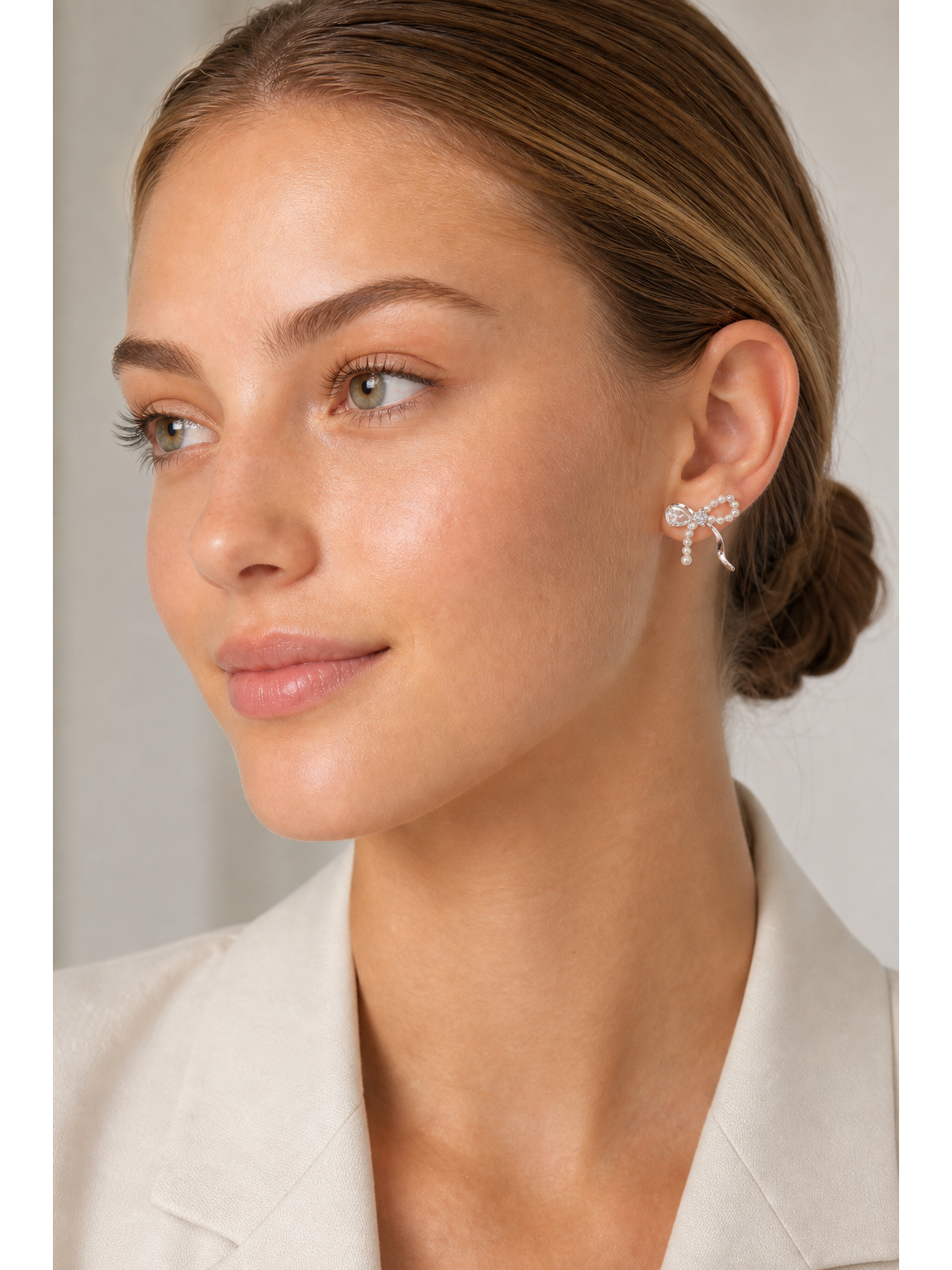 Pearl Bow Rhodium with Sterling Silver Posts Earring 3
