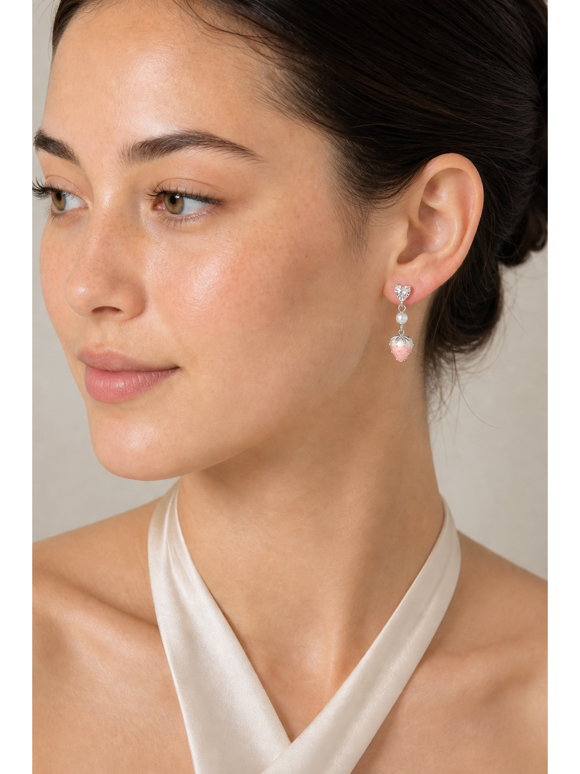 Plated Pink Gradient Strawberry Drop With Zircon And Pearl Rhodium with Sterling Silver P… 3