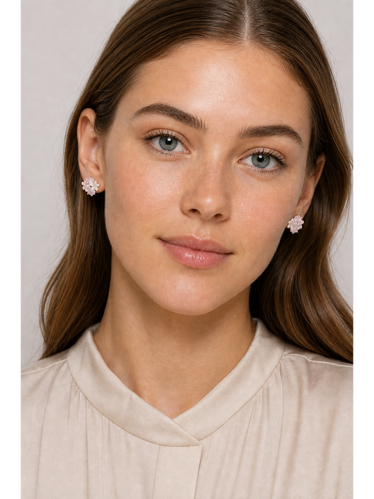 Pink Zircon Flower Rhodium with Sterling Silver Posts Earring 2