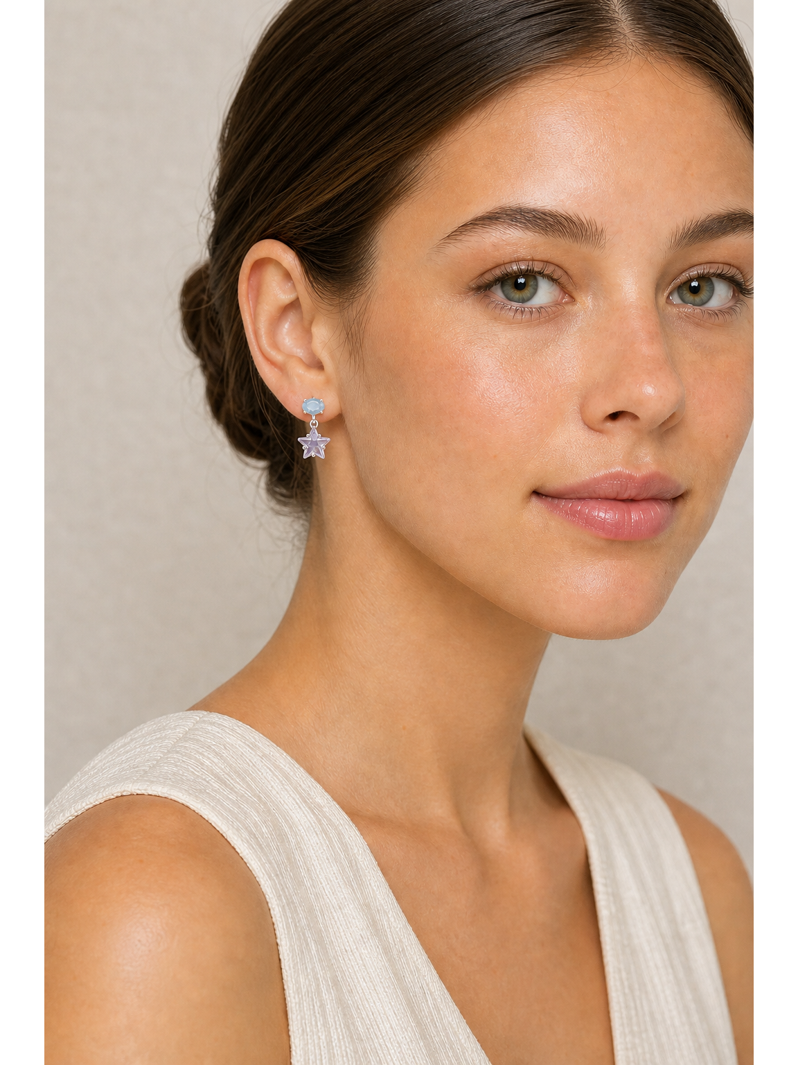 Plated Blue And Lilac Star Drop Rhodium with Sterling Silver Posts Earring 3