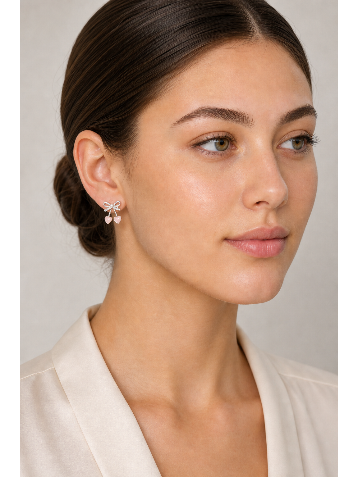 Plated Bow And Heart With Pink Accent Rhodium with Sterling Silver Posts Earring 3