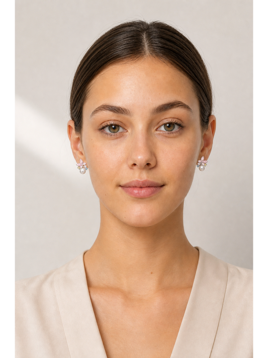 Plated Butterfly Pearl With Colorful Zircon Rhodium with Sterling Silver Posts Earring 2