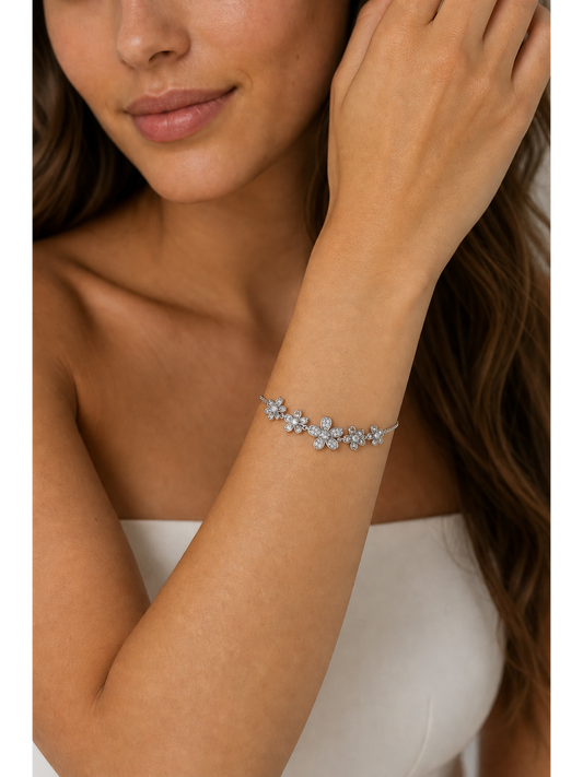 Rhodium Plated Floral Zircon Bracelet 2