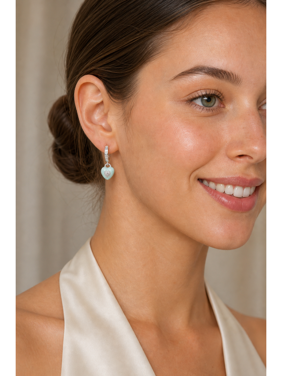 Plated Mint Enamel Heart Drop Rhodium with Sterling Silver Posts Earring 3