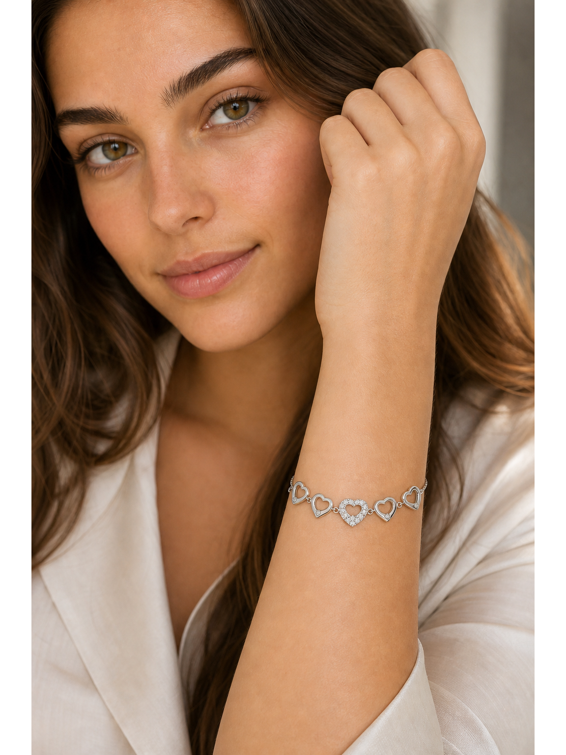 Rhodium Plated Open Heart Zircon Bracelet 3