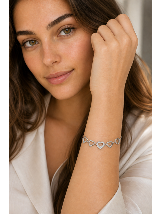 Rhodium Plated Open Heart Zircon Bracelet 3