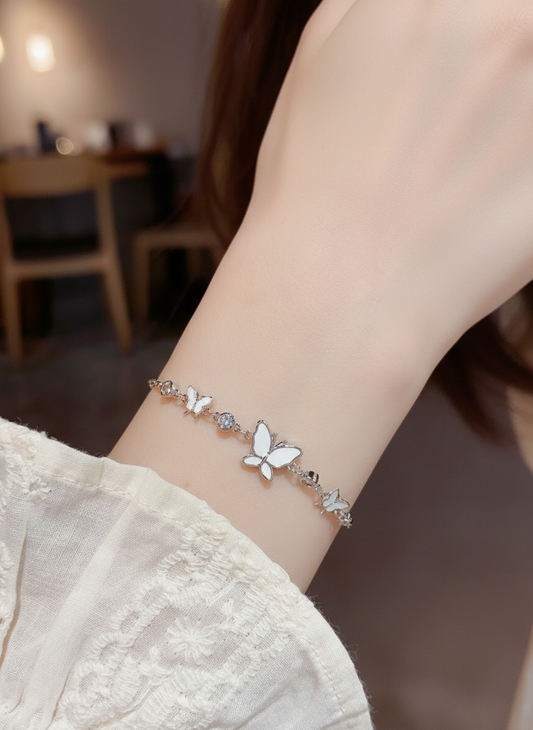 Rhodium Plated Silver Butterfly Bracelet with Zircon Accents 2