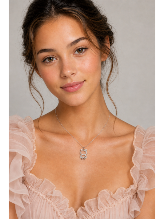 Rhodium Plated Silver Cat Pendant Necklace 2