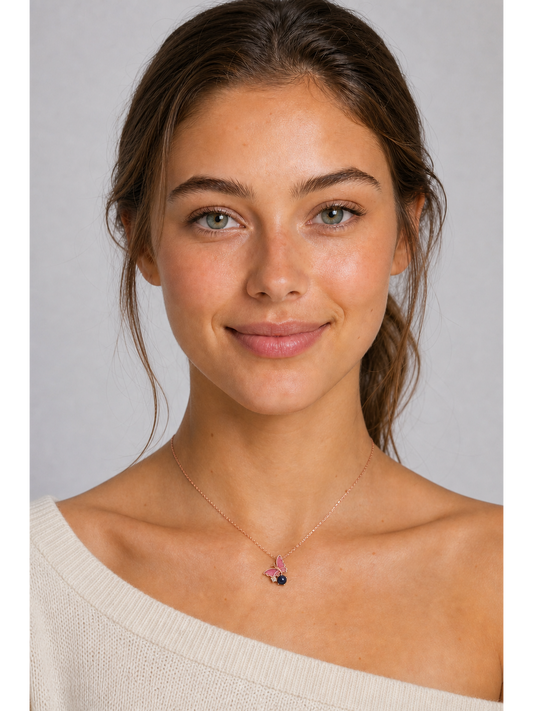Rose Gold Plated Pink Butterfly Sterling Silver Necklace 2