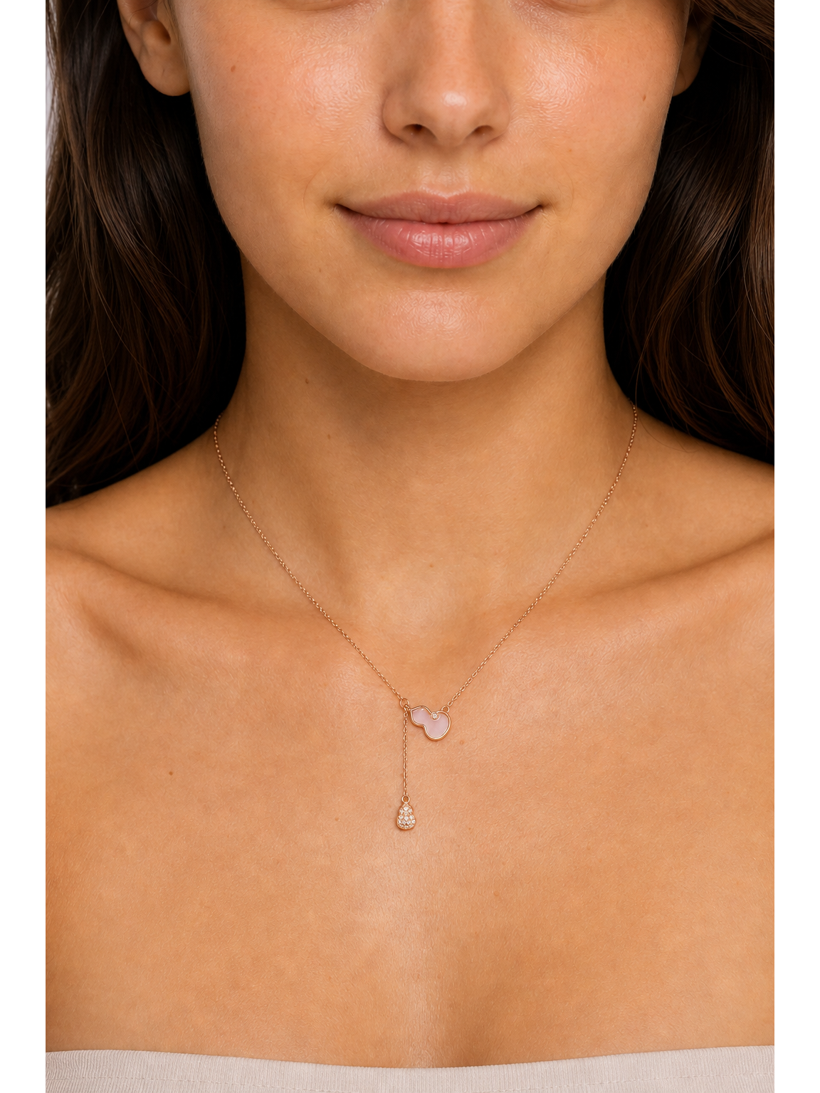 Rose Gold Plated Pink Heart Drop Sterling Silver Necklace 2