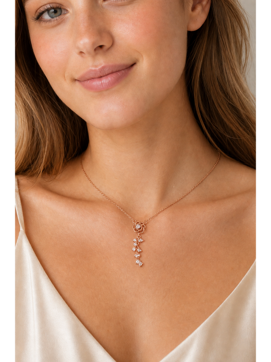 Rose Gold Plated Sterling Silver Rose Drop Necklace 2