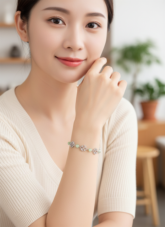 Silver Plated Hollow Flower Bracelet with Zircon Accents 2