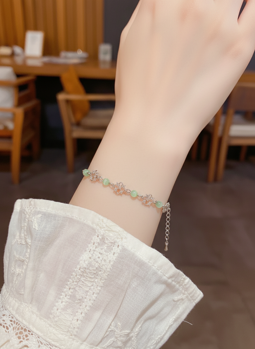 Silver Plated Hollow Flower Bracelet with Zircon Accents 3