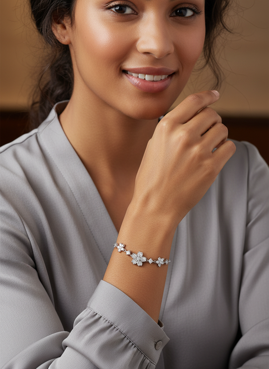 Silver Rhodium Plated Floral Sliding Bracelet 2