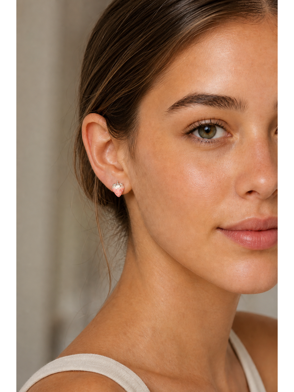 Small Gradient Pink Zirconia Strawberry Plated Rhodium with Sterling Silver Posts Earring 3