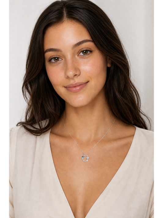 Sterling Silver Blue Zircon Wreath Necklace 2