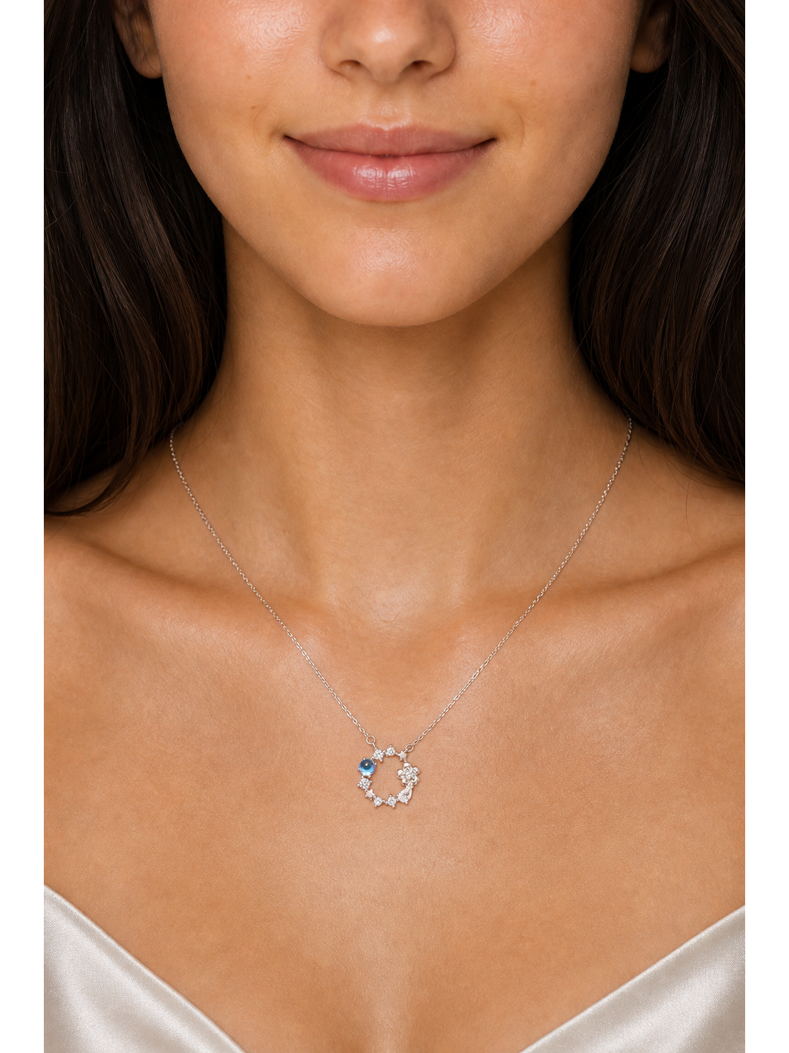 Sterling Silver Blue Zircon Wreath Necklace 3