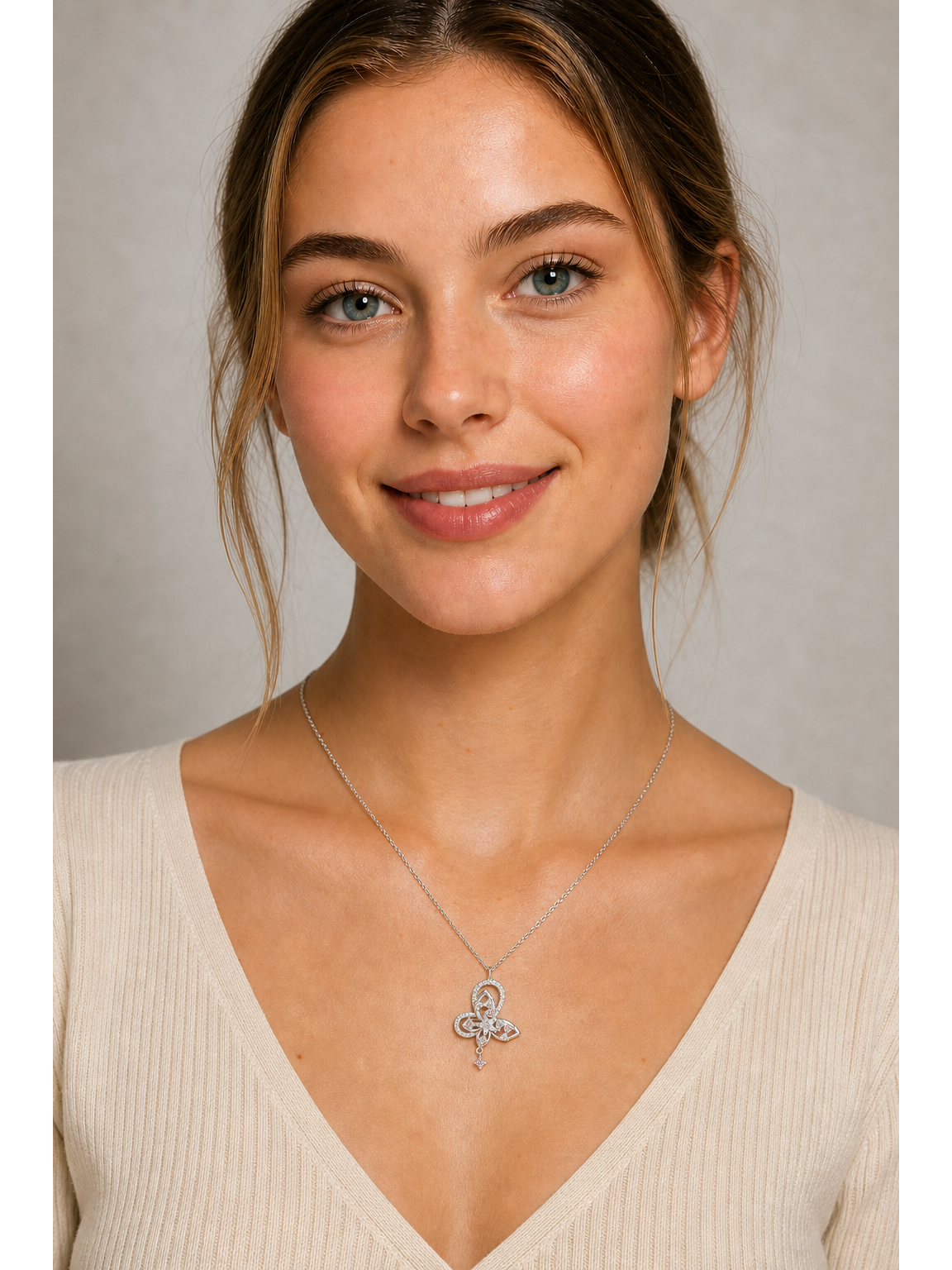 Sterling Silver Butterfly Zircon Necklace 2