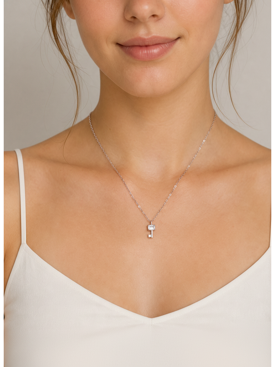 Sterling Silver Key Pendant Necklace 3