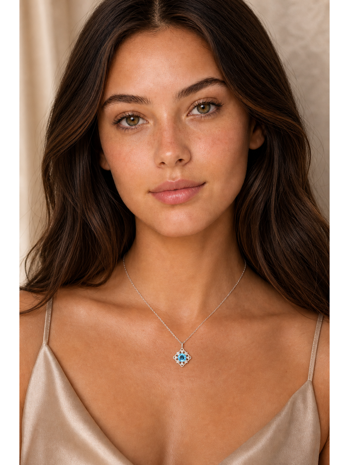 Sterling Silver Rhodium Plated Necklace with Blue CZ Pendant 3