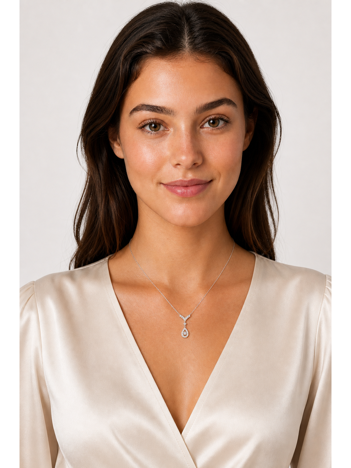 Sterling Silver Teardrop Zircon Pendant Necklace 2
