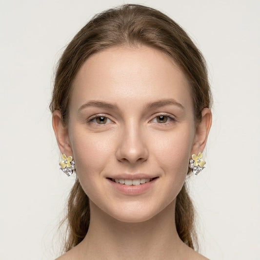 Yellow Floral With Zircon Accents Rhodium Plated with Sterling Silver Posts Earring 2