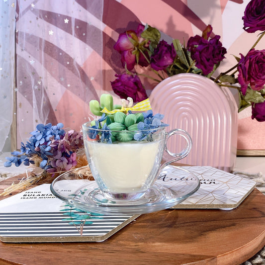 Succulent Tea Cup Candle