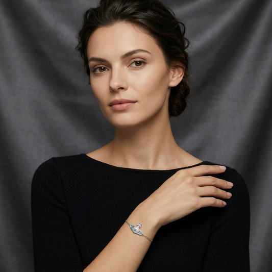 Celestial Blue Planet Zircon Rhodium Plated Bracelet