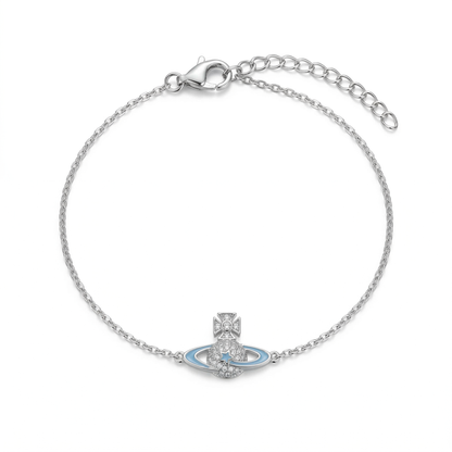 Celestial Blue Planet Zircon Rhodium Plated Bracelet