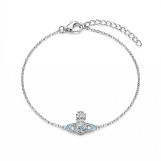 Celestial Blue Planet Zircon Rhodium Plated Bracelet