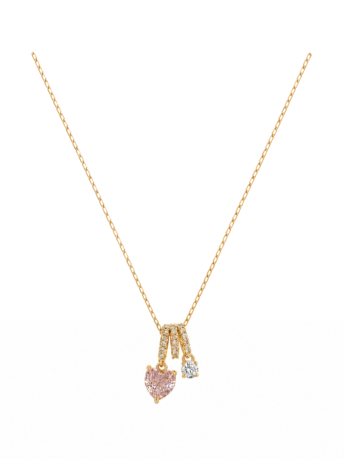 Gold Plated Pink Heart and Zircon Charm Necklace