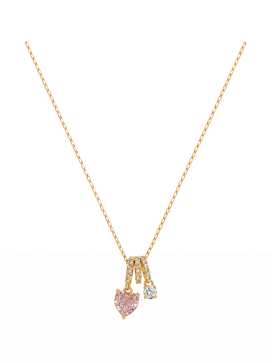Gold Plated Pink Heart and Zircon Charm Necklace
