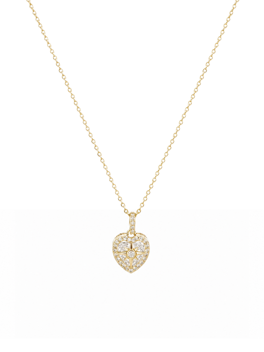 Gold Plated Heart Compass Zircon Necklace