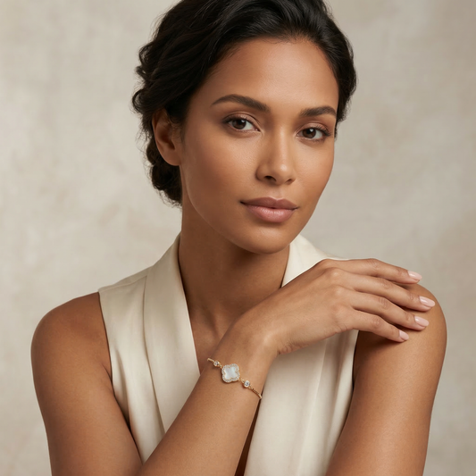 Elegant Clover Zircon Gold Plated Bracelet