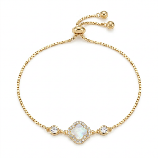 Elegant Clover Zircon Gold Plated Bracelet