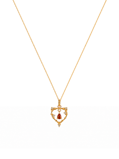 Gold Plated Sterling Silver Open Heart Necklace with Red Zircon