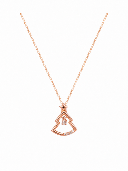 Rose Gold Plated Christmas Tree Sterling Silver Necklace