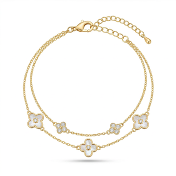 Elegant White Clover Double Chain Gold Plated Bracelet