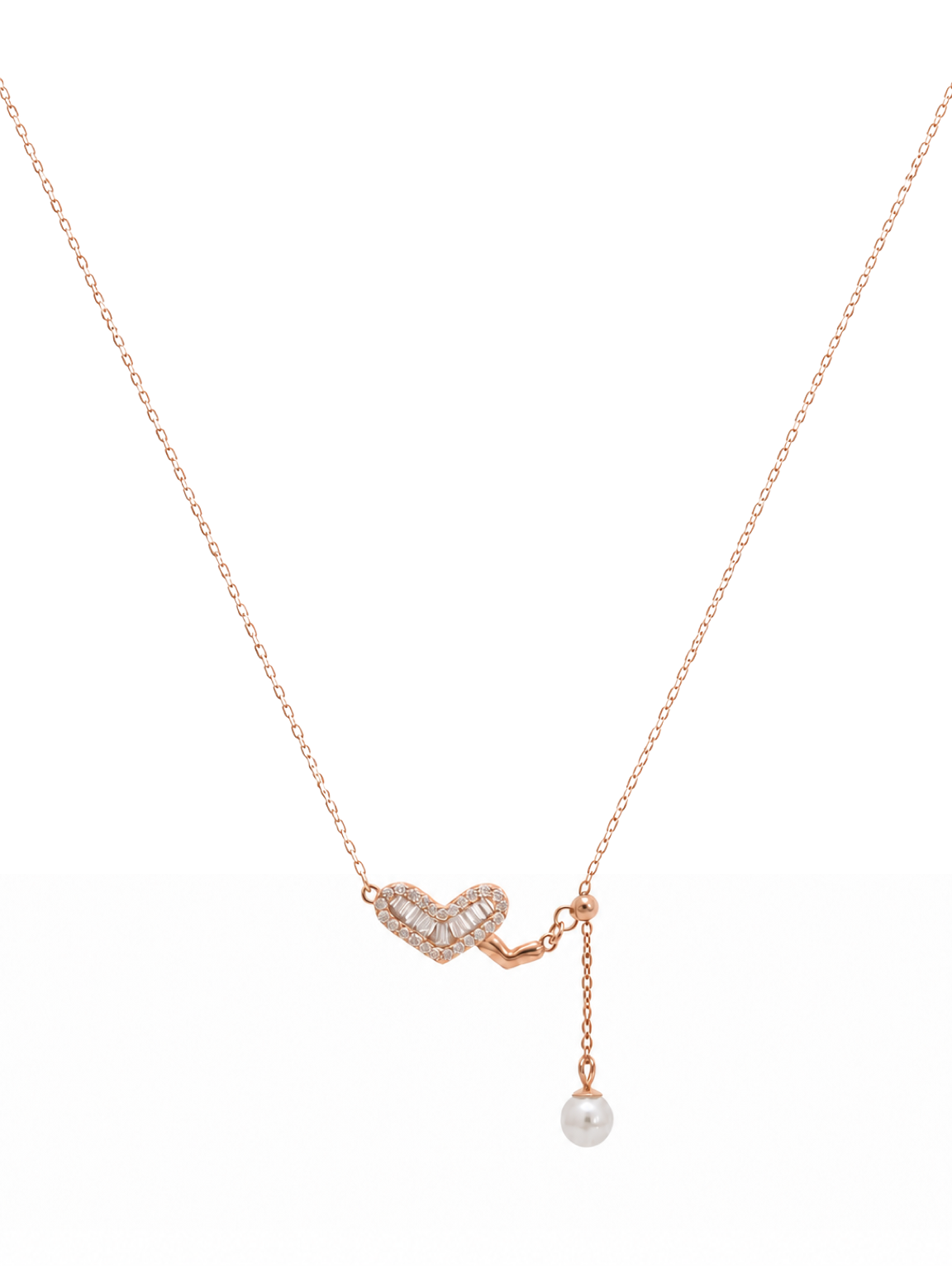 Rose Gold Plated Sterling Silver Heart Pearl Drop Necklace