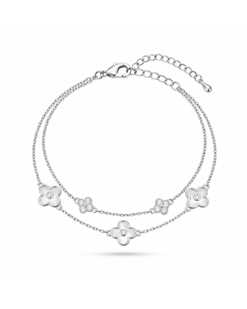Elegant White Clover Double Chain Gold Plated Bracelet