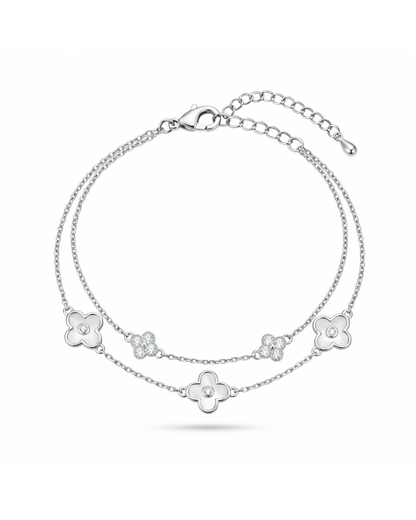 Elegant White Clover Double Chain Gold Plated Bracelet