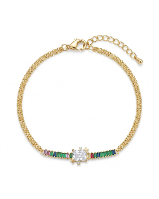 Rainbow Baguette Zircon Gold Plated Bracelet