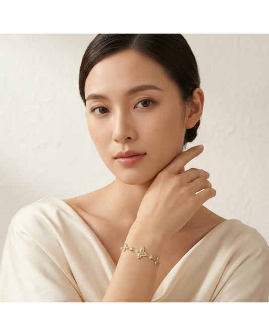 Vintage Floral Zircon Gold Plated Bracelet