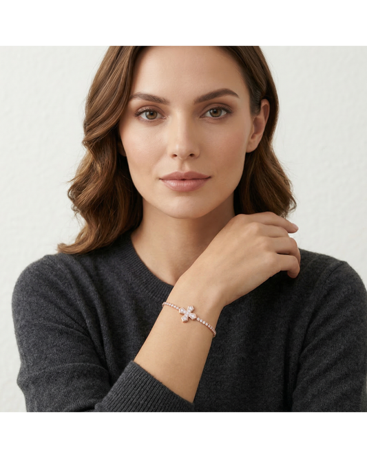 Sparkling Zircon Cross Rose Gold Plated Bracelet